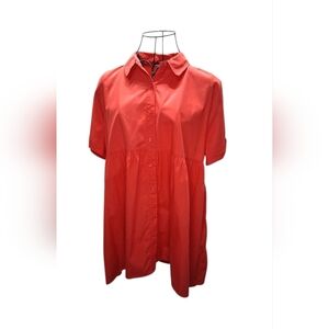 NWOT Cato Red Button Down Short Sleeve TOP 100% SOFT COTTON / SZ-M